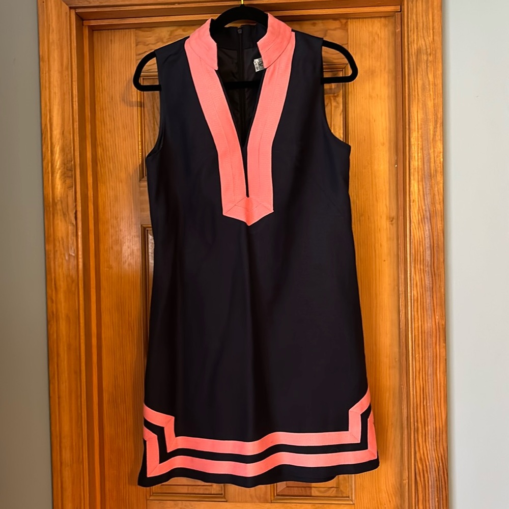 Eliza J dress in navy and coral